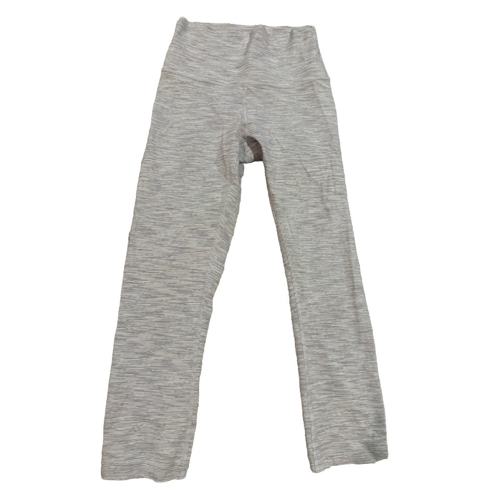 Lululemon Wunder Under Crop HR 21"  Gray Stripe Print Size‎ 4 With Tag